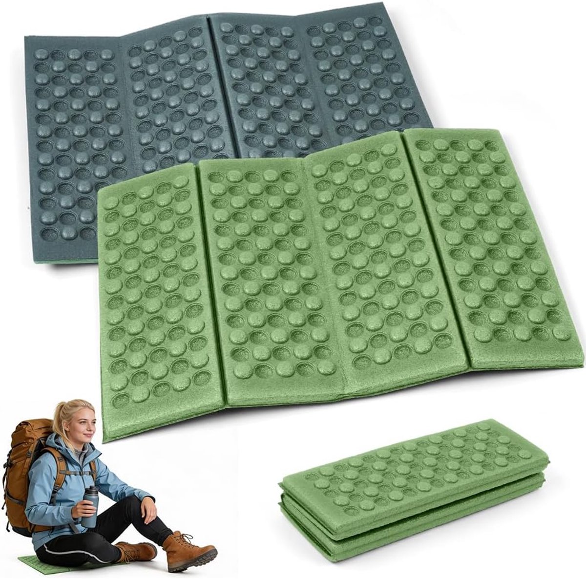 Bobypet - Draagbare ultralichte mini-opvouwbare mat, waterdicht, ultralichte schuimrubberen zitkussens, opvouwbaar lichtgewicht knie- en zitkussen, dubbelzijdig zitkussen voor kamperen, picknicken, wandelen en trektochten