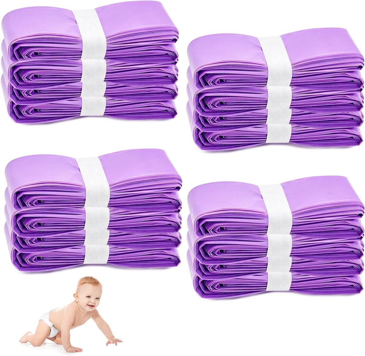 Luieremmer Navullingen - Navulcassettes Luieremmer - Geurvrije Babykamer - 7-Laags Anti-Geur Folie - 16 Stuks 45m - Paars