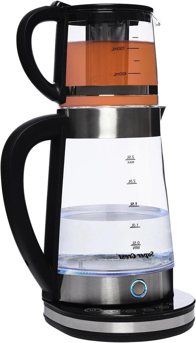 Dubbele Waterkoker - Theemachine - Thee en Koffie Zetten - Instelbare Temperatuur - 2.5L + 1L - Zwart en Helder