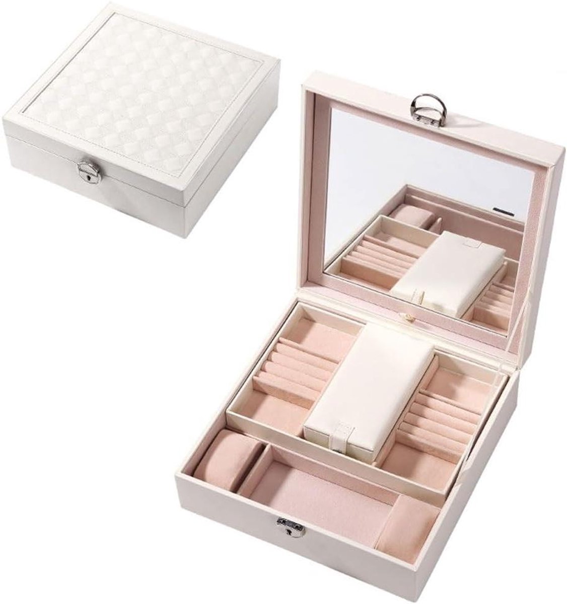Sieradendoos Opbergdoos - Juwelendoos Organizer - Sieraden Opbergen - Dubbele Lades - 235 cm - Wit