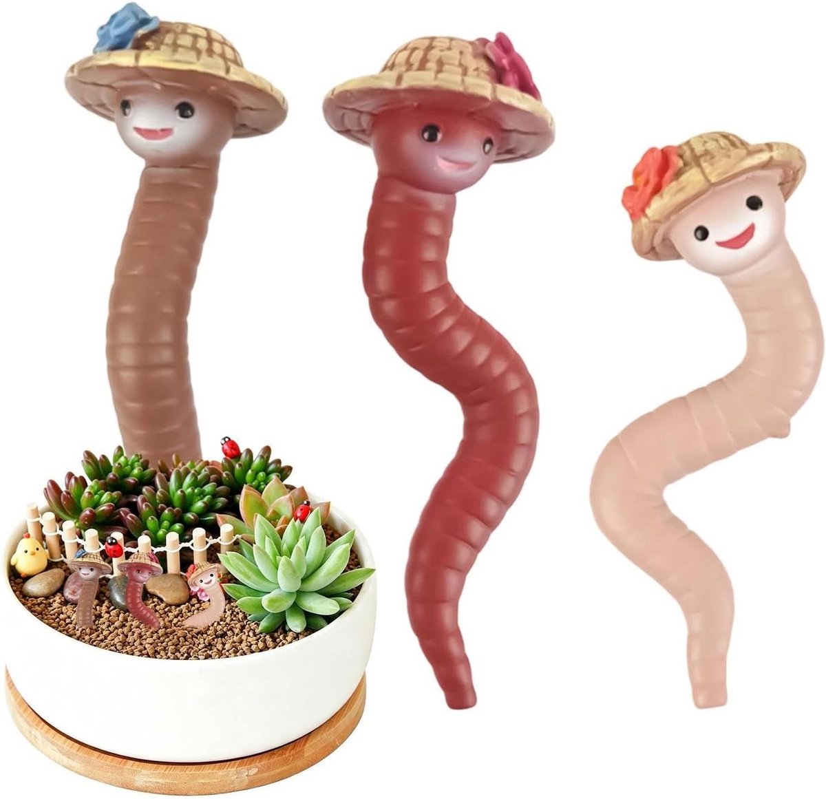 Plantenbakdecoraties Wormen - Tuinbeelden Beeldjes - Tuin Decoreren - Leuk Worm Ontwerp - 3 stuks - Niet gespecificeerd