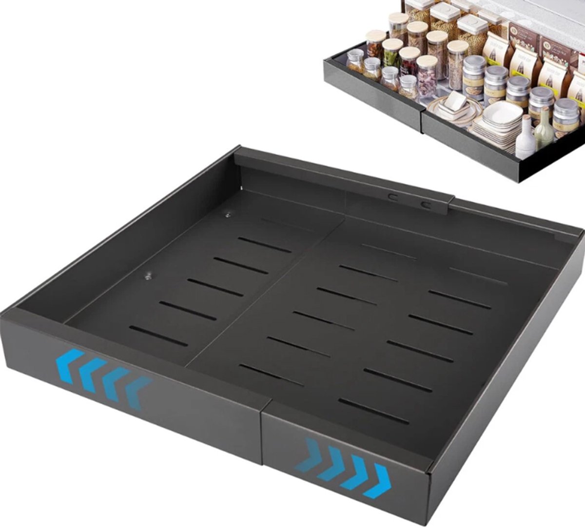 Keukenkastlades - Lade-organizers - Uittrekbare lades - Telescopische lades - Keukenplanken - Afwasmanden voor de gootsteenlade - 32-52 cm - Drie geleiders - Zwart