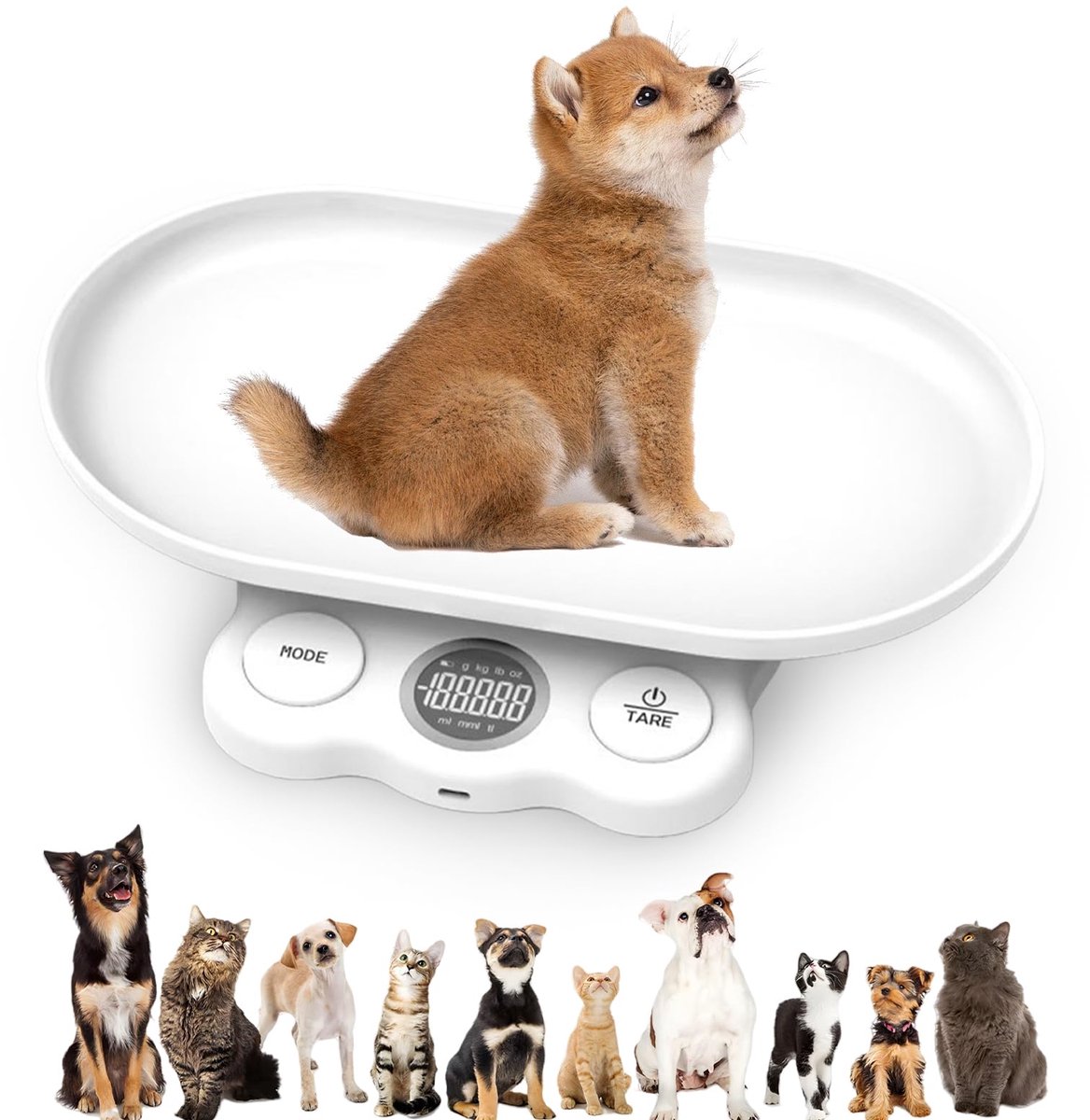 SnelShoppen - Dierweegschaal voor Kleine Dieren tot 15 kg - Digitale Huisdierweegschaal met 7 Weegmodi - Nauwkeurig tot 1 g - LCD Babyweegschaal voor