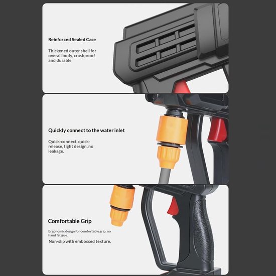 Draagbare Hogedrukreiniger - Accu Reiniger - Auto en Terras Reinigen - Verstelbaar Mondstuk - 2kg - Zwart — afbeelding 2