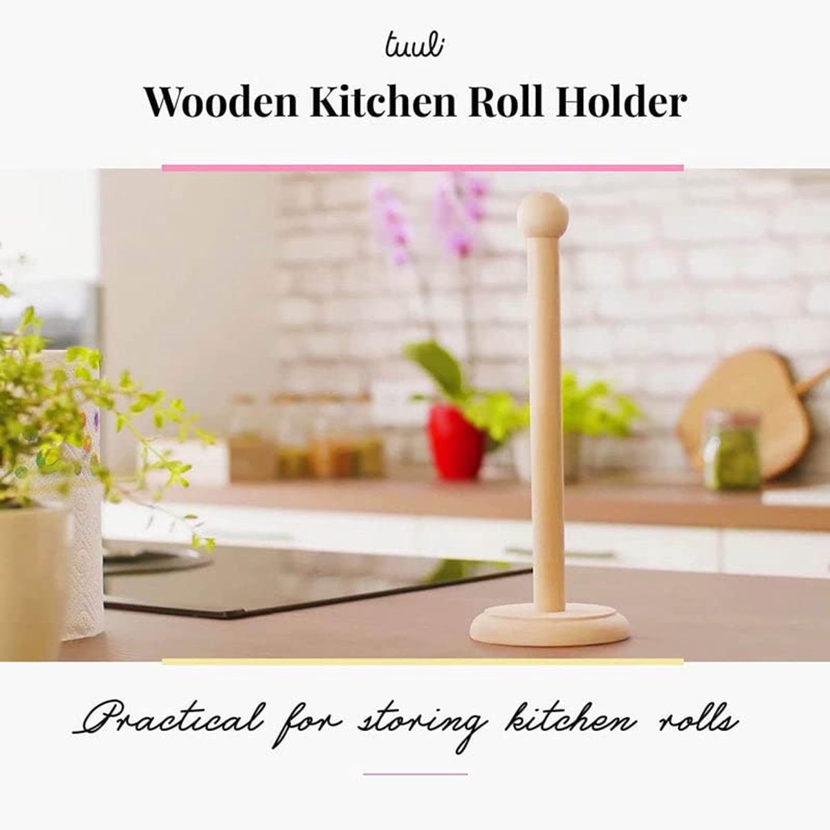 SnelShoppen - Keukenrolhouder Hout Staand 35x12 cm - Multifunctionele Servetten Houder voor Keuken, Eetkamer en Feest - Stijlvolle Keukenaccessoires