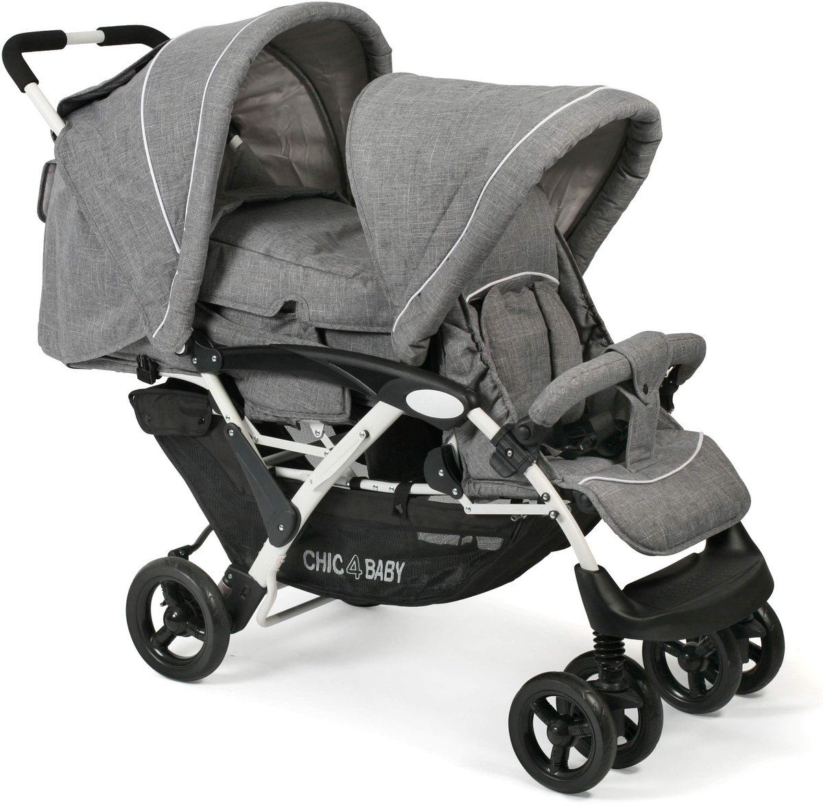 SnelShoppen - Duo Kinderwagen voor Broers en Zussen met Draagtas en Regenbescherming - Tweelingwagen, Tandembuggy, Jeans Grijs, Perfect voor Kinderen