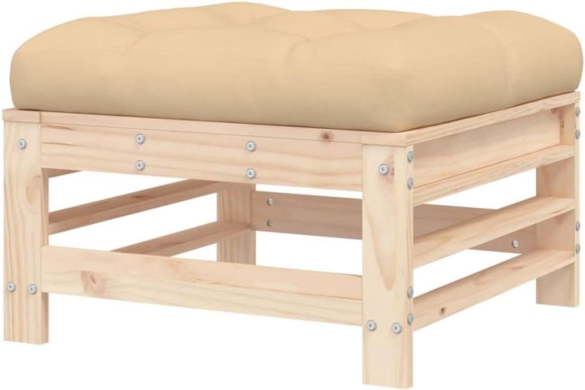 Houten Tuin Voetenbank - Voetenbankje Kussen - Buiten Ontspannen - Massief Vurenhout - 57.5 x 57.5 x 30 cm