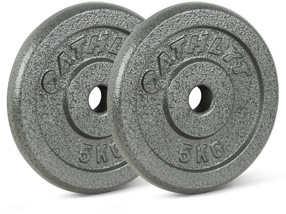 SnelShoppen - Gietijzeren Halterschijven 1-inch, 2 x 5 kg, Zwart, Ideaal voor Thuis Fitness en Krachttraining, Duurzaam en Stevig, Gewichten voor Halt