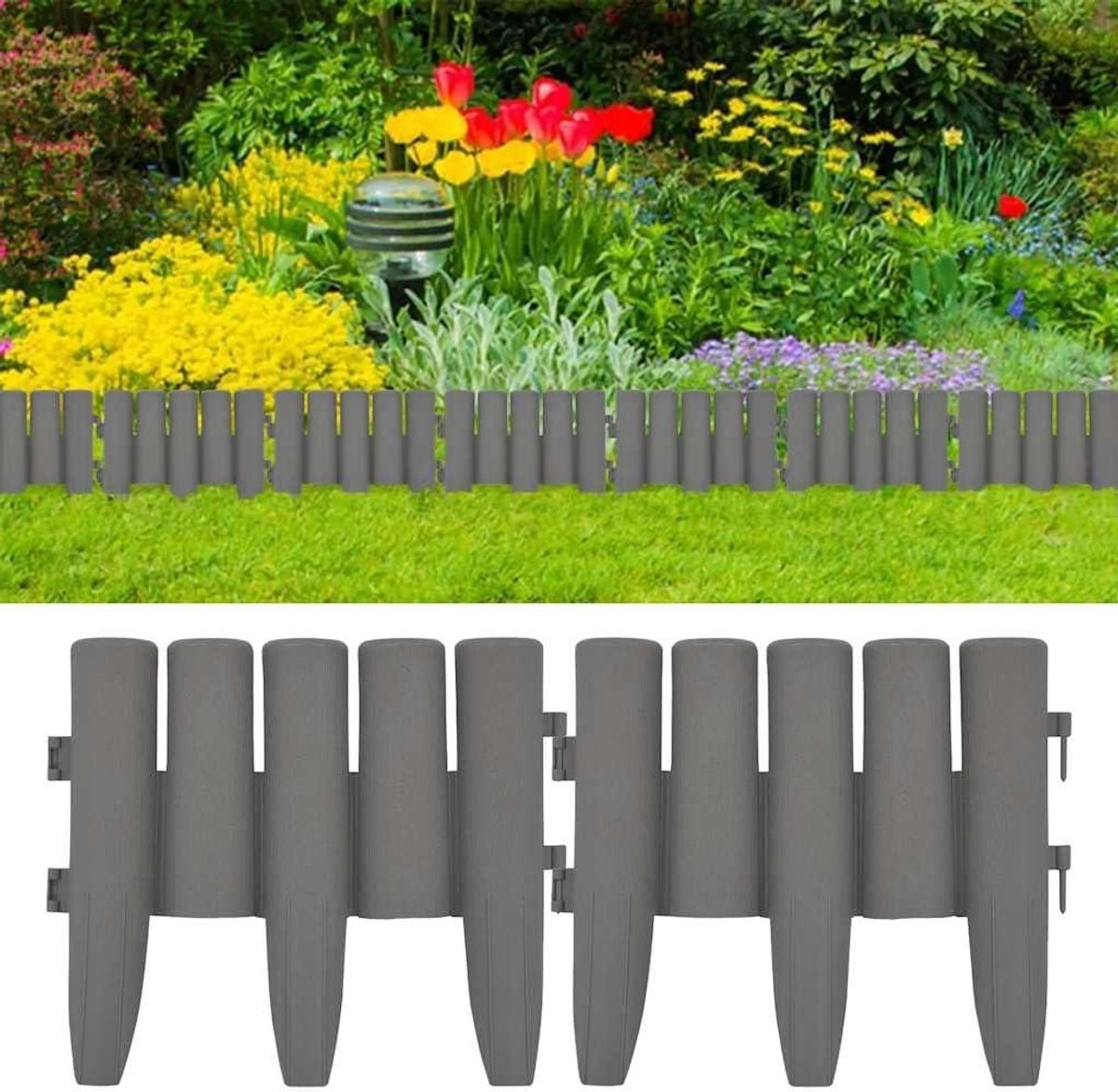 Gazonranden Houtdesign - Bloembedranden Tuinafrastering - Tuin Vormgeven - UV- en Weerbestendig - 10 Meter - Grijs