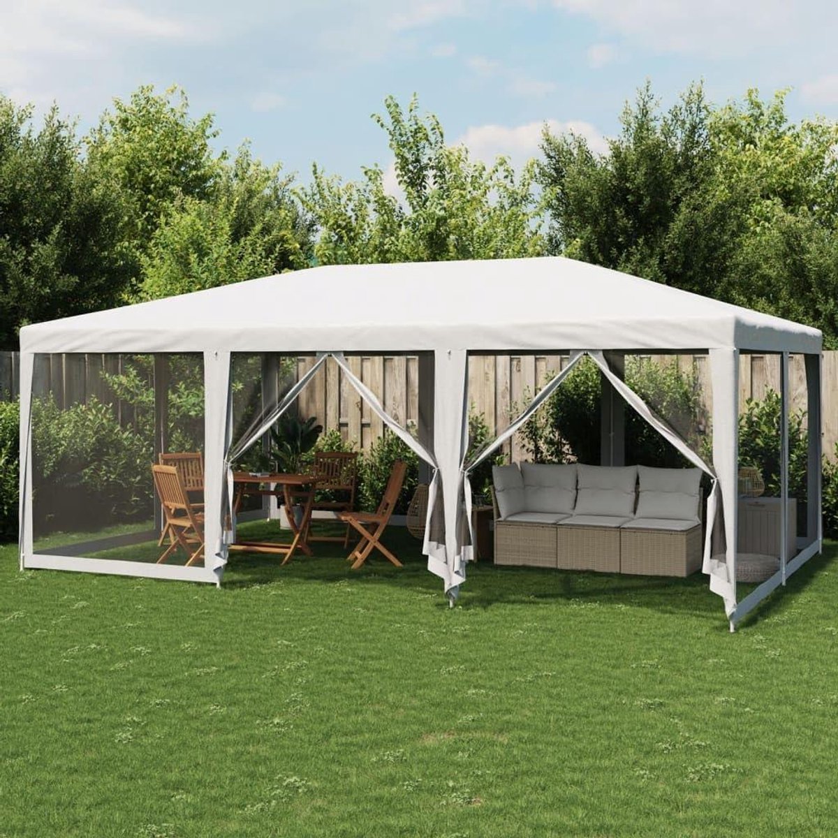 Partytent met zijpanelen - Tuinpaviljoen Feesttent - Buitenfeesten Organiseren - Waterdicht HDPE Dak - 6x4 m - Wit