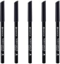 Vijf zwarte essence Kajal Pencil eyeliners op een rij.