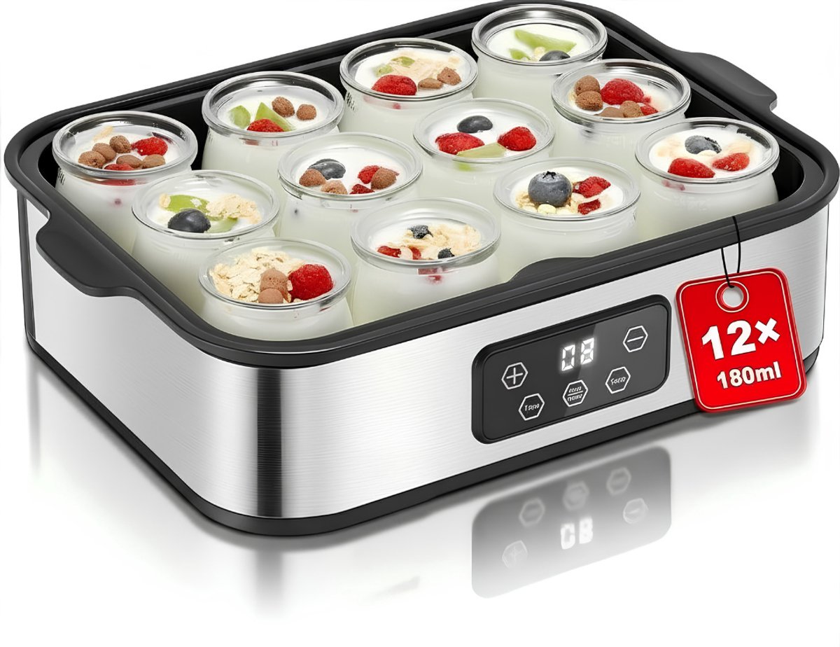 Ploutos® Yoghurtmaker - Automatische Yoghurtmachine - 2-in-1 Yoghurtmaker & IjsmachineN - Zilver/Zwart - ‎37cm x 27cm x 14cm