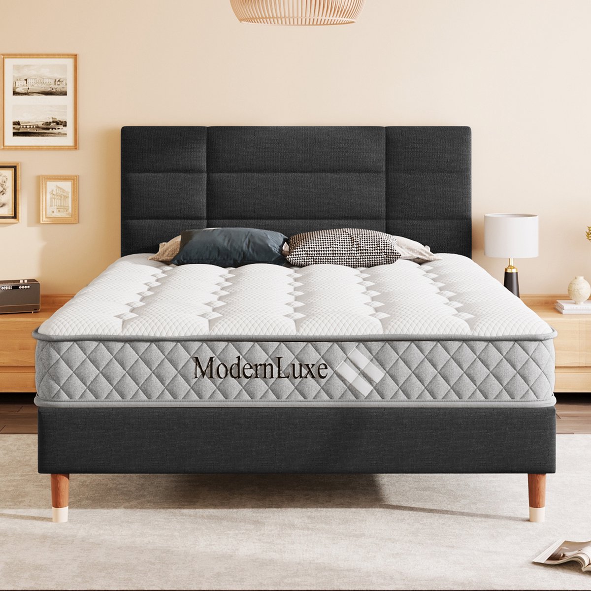 Bedframe - 140x200 Cm - Bed - Met Lattenbodem - Met Opbergruimte - Zwart - Met Matras
