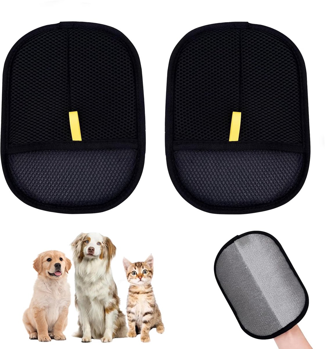 2 stuks dubbelzijdige huisdierverzorgingshandschoenen, handschoenen voor statische verwijdering van dierenharen, herbruikbaar, antistatisch, voor wassen, ontharen, verzorging, voor katten en