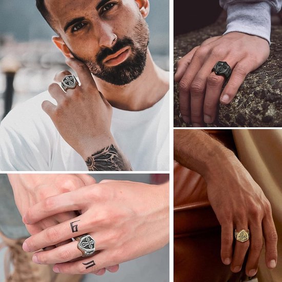 Orde van de Tempeliers Ring Heer Zwart Maat 57 Schild Kruis Zegelring — afbeelding 4