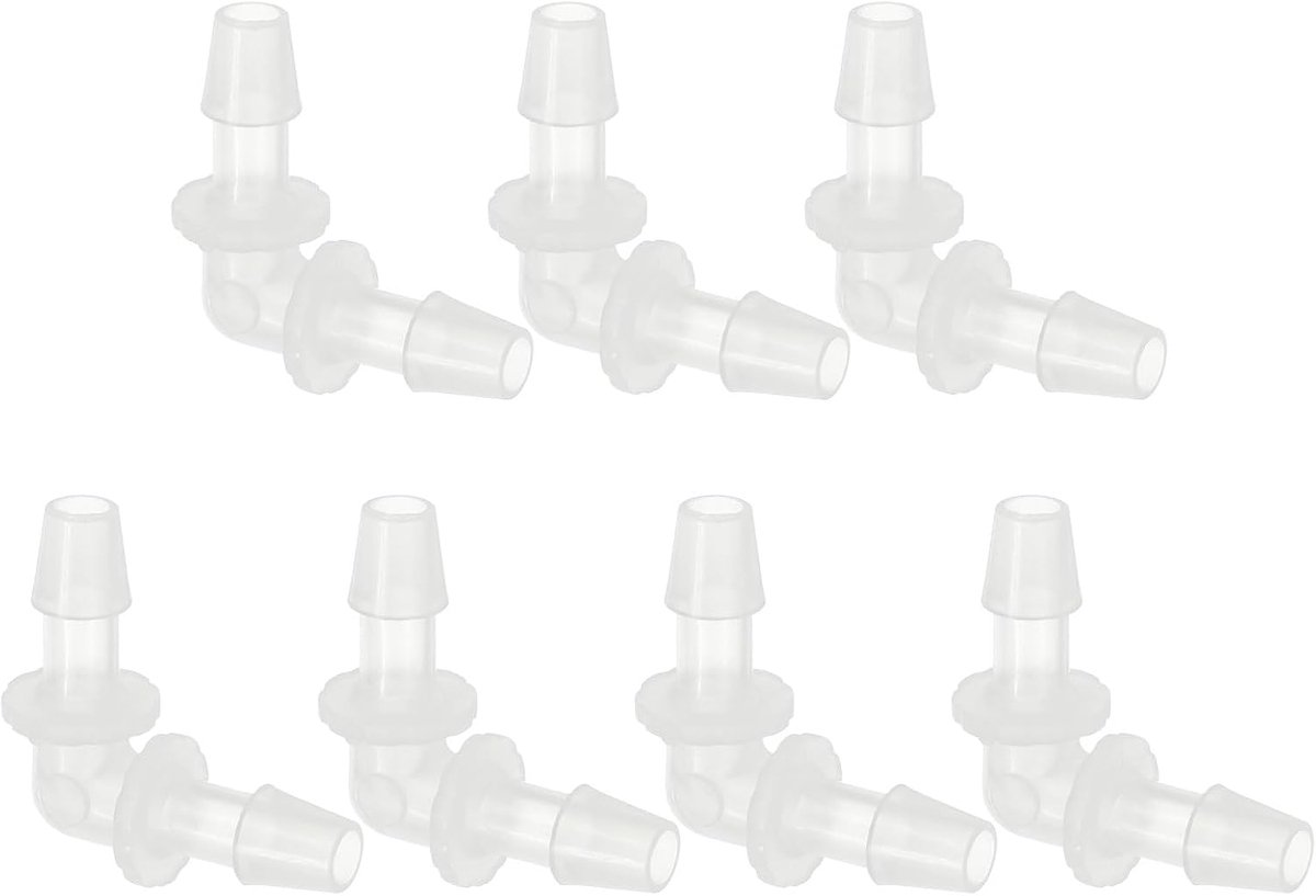 1/4 "Plastic Slang Barb 90 Graden Elleboog, 7 Pack L-Barb Fittingen 2-weg Gelijke Prikkeldraad Joint Connector Splicer Mender Slang Adapter Unie Adapter voor Aquarium Brandstof Gas Vloeibare