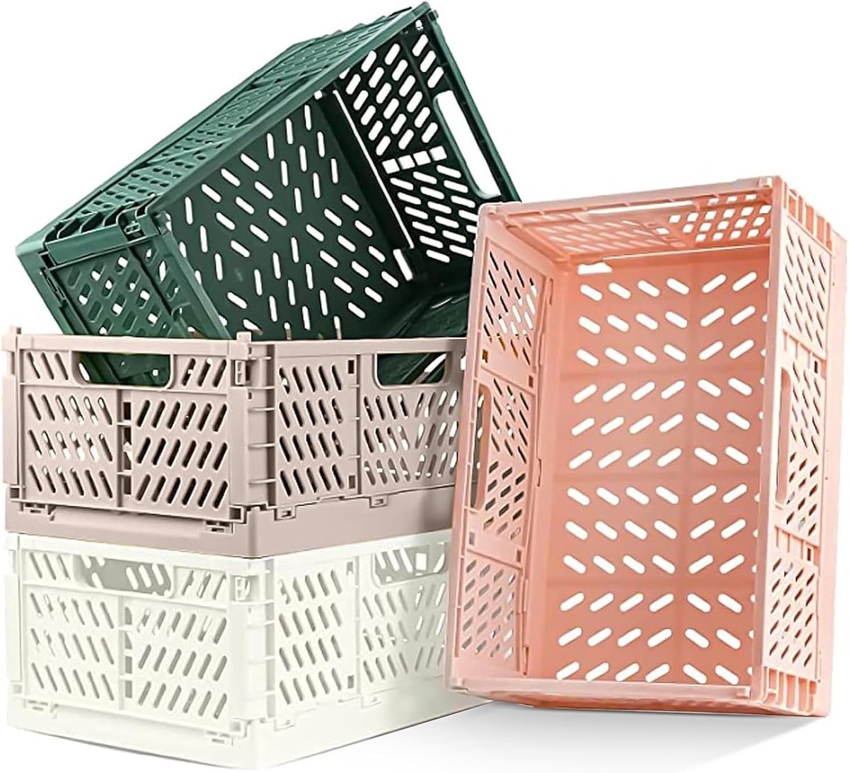 Set van 4 Opvouwbare Boxen van Sterk Plastic, 42 x 11 x 16 cm, Stapelbare Opbergmanden voor Keuken, Slaapkamer, Kantoor en Tuin