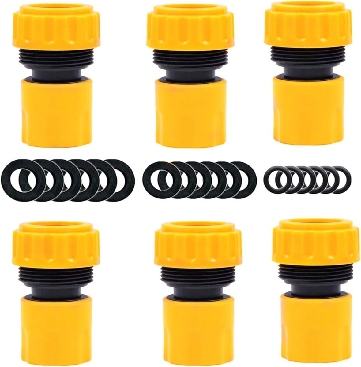 Set van 6 Slang Eindconnectoren - Snelle Koppeling voor 19mm 3/4 Inch Tuinslang met 18 Vervangende O-ringen voor Waterafvoer en Tuinonderhoud