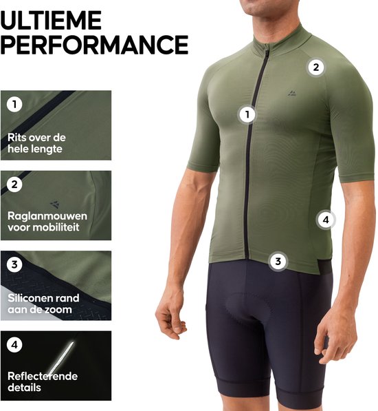 DANISH ENDURANCE Fietstrui voor Heren - Wielershirt - Korte Mouwen - Quick-Dry - Olijfgroen - Maat XXL — afbeelding 5