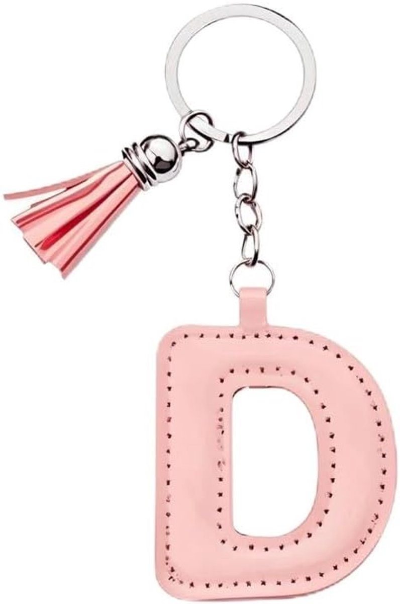 Sleutelhanger letter kunstleer alfabet auto sleutelring sieradencadeau voor dames en heren, handtas accessoire, Letter D, Eén maat