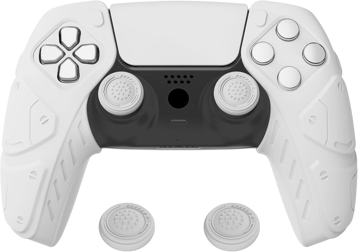 Beschermhoes voor ps5, Ergonomic Soft Protective Case voor ps5, Antislip Zachte Siliconen Skins Cover met Duim Grip Caps, Compatibel met Laadstation - Mecha Editie (Wit)