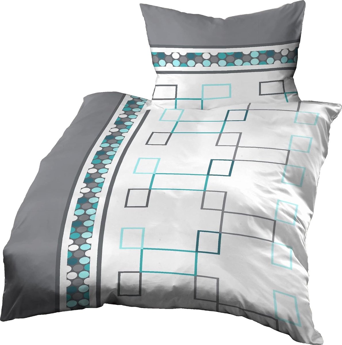 Beddengoed 140x200 cm + 70x90 cm, katoen wafel-piqué, modern grijs turquoise