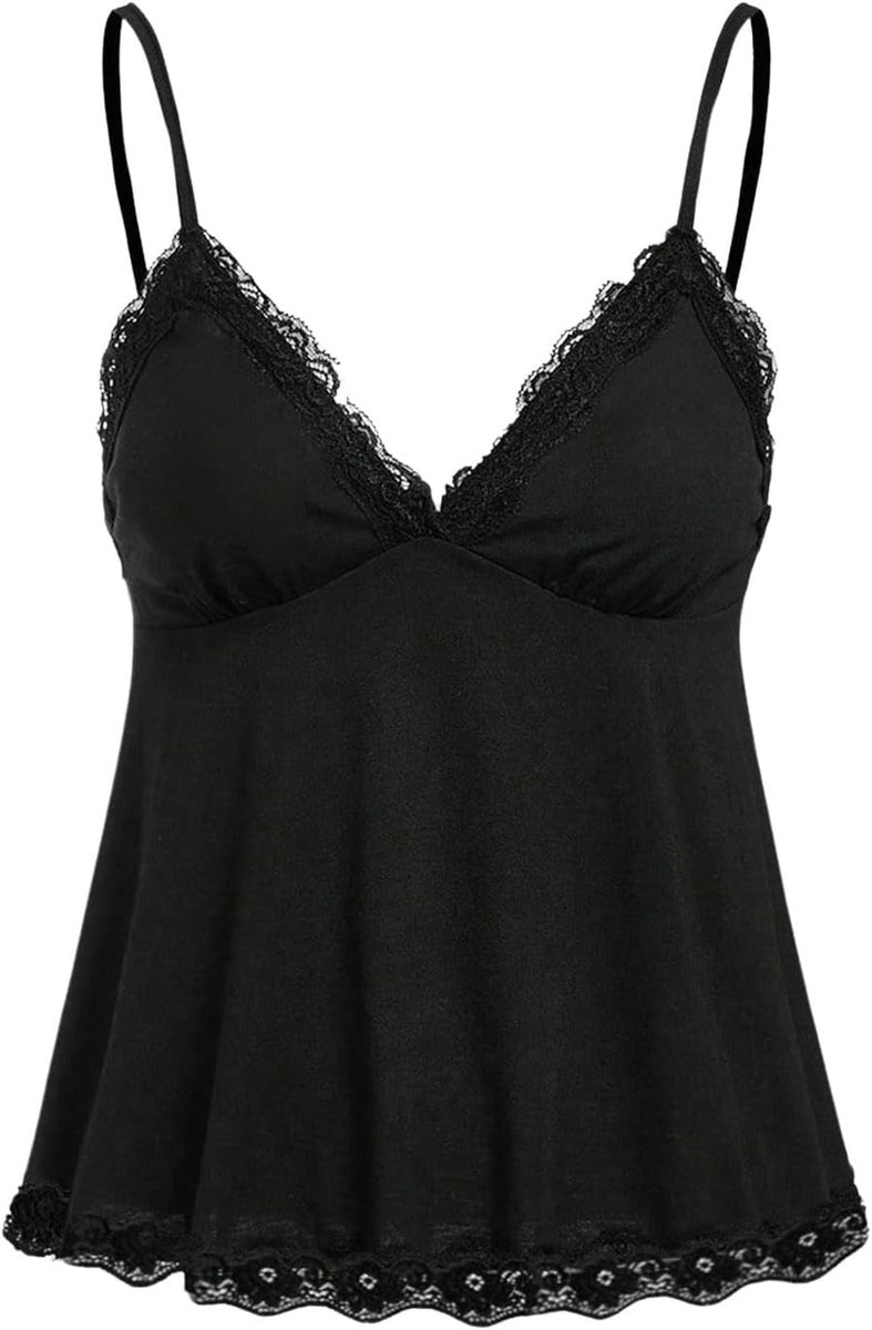 Dames spaghettibandjes top caami top V-hals bovendeel stretch bandjes shirts met contrasterende kant