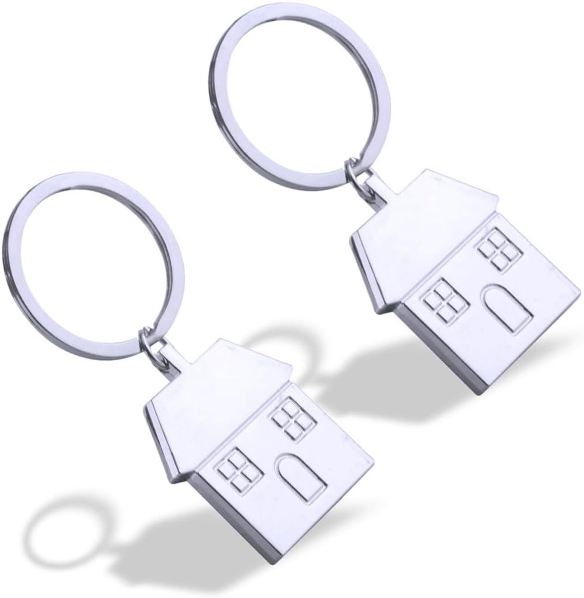 2 stuks zilveren sleutelhangers met huis, kleine metalen sleutelhangers, paar sleutelhangers, familie sleutelhanger, cadeaus voor koppels, oudereigenaren