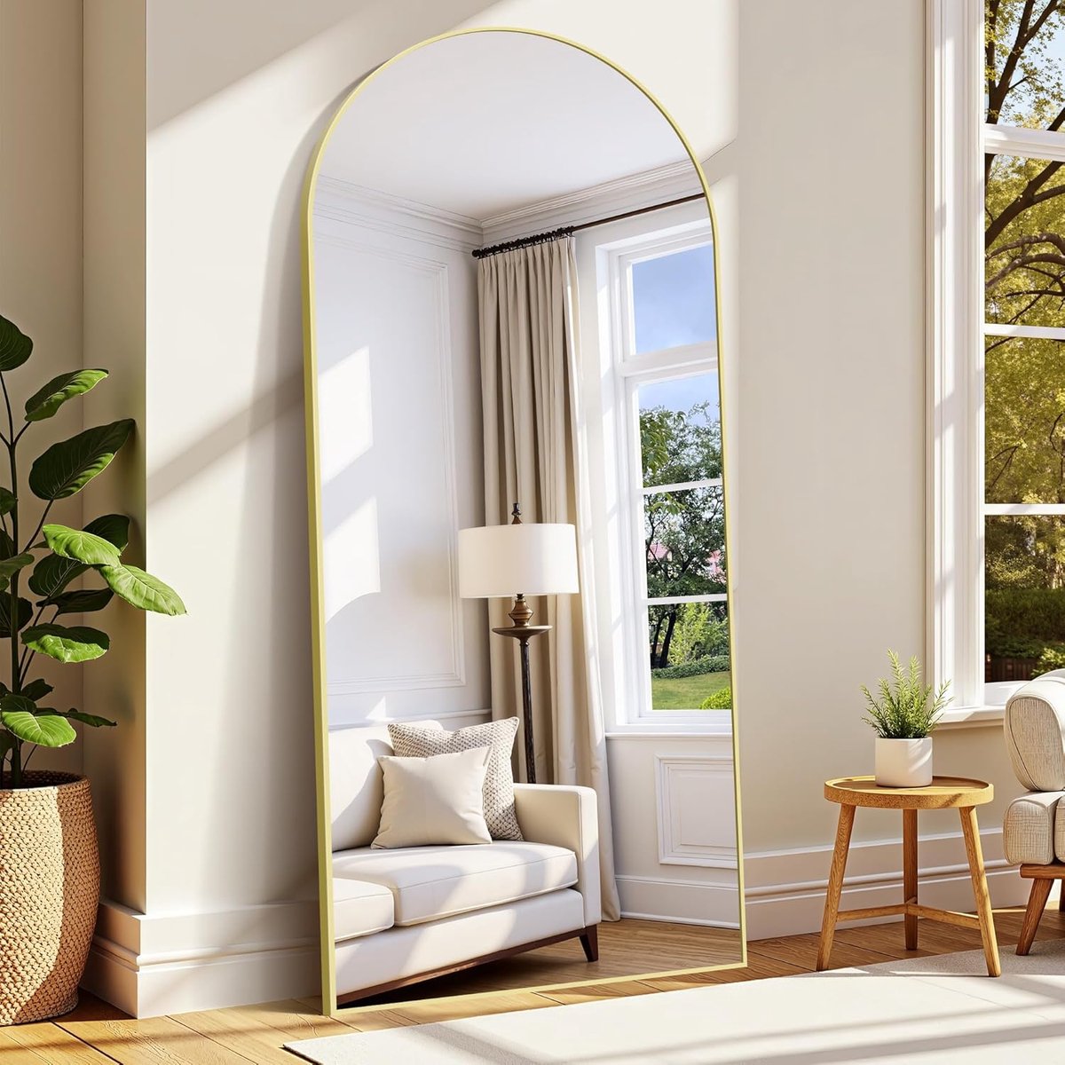 Grote full-body spiegel 192 x 85 cm XXL veilige stabiele wandspiegel met gouden aluminiumframe voor woonkamer slaapkamer hal make-up