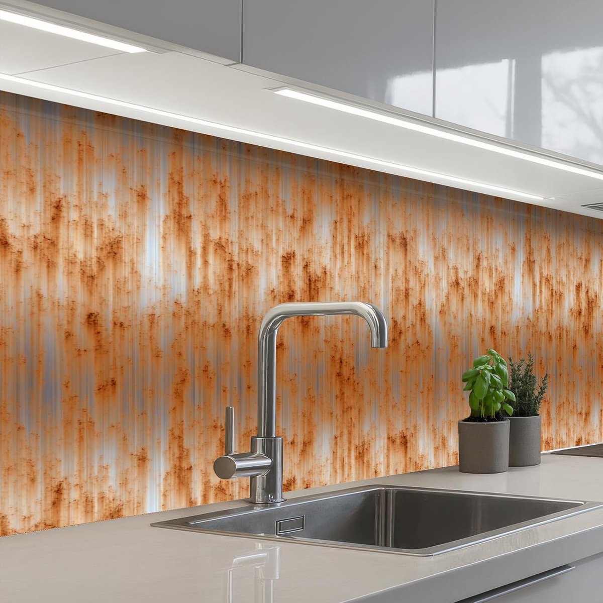 Keukenachterwand 80x250 cm zelfklevend keuken decoratie accessories home kitchen spatscherm Metaal - Grijs - Oranje - Roest