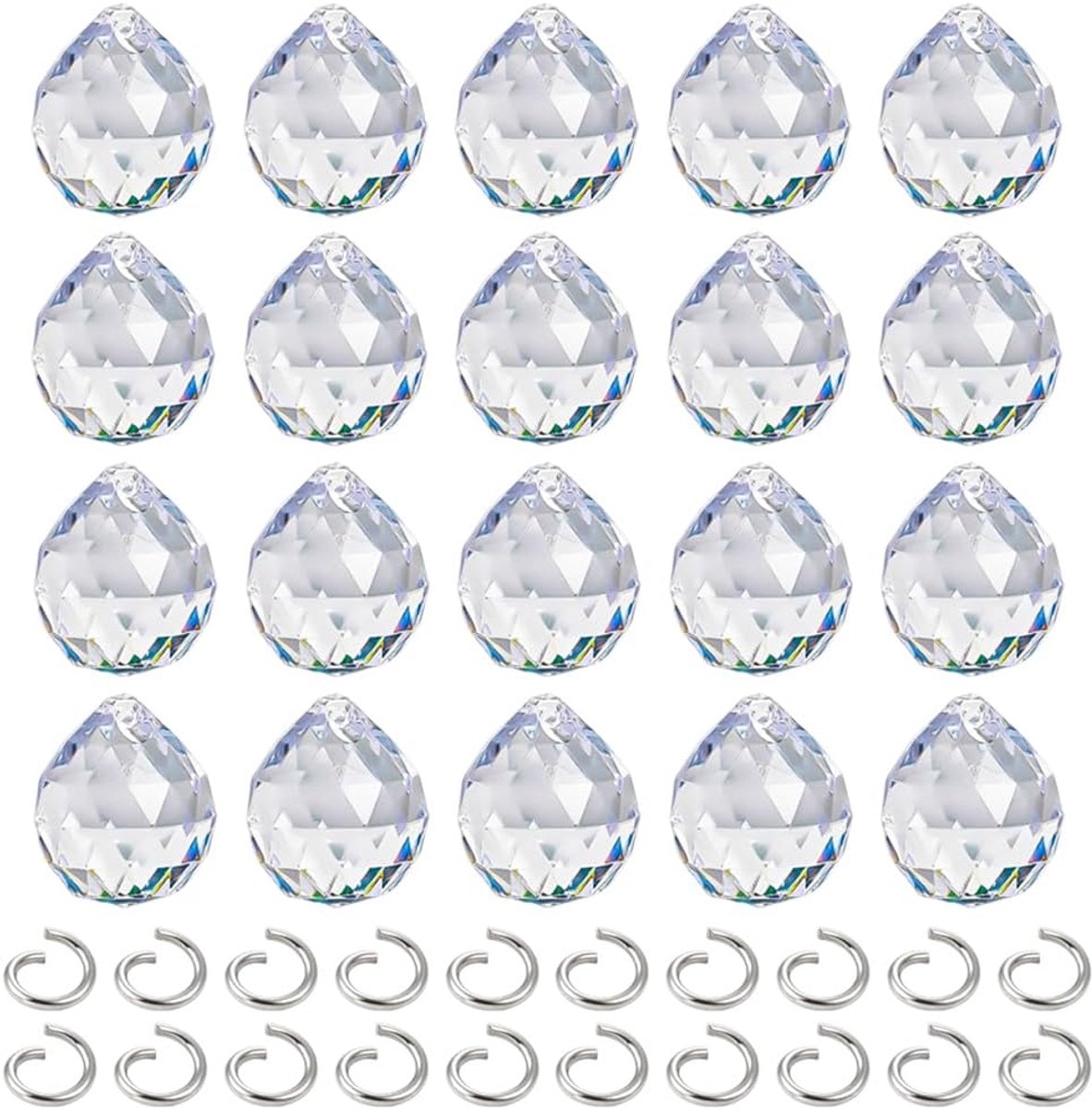 Prismaballen van kristal, 20 stuks, gefacetteerd, kristallen bal, 20 mm, gefacetteerde prismaballen, prisma, zonnevanger, kristallen ballen, hangende kristallen bal, gefacetteerd, voor tuin