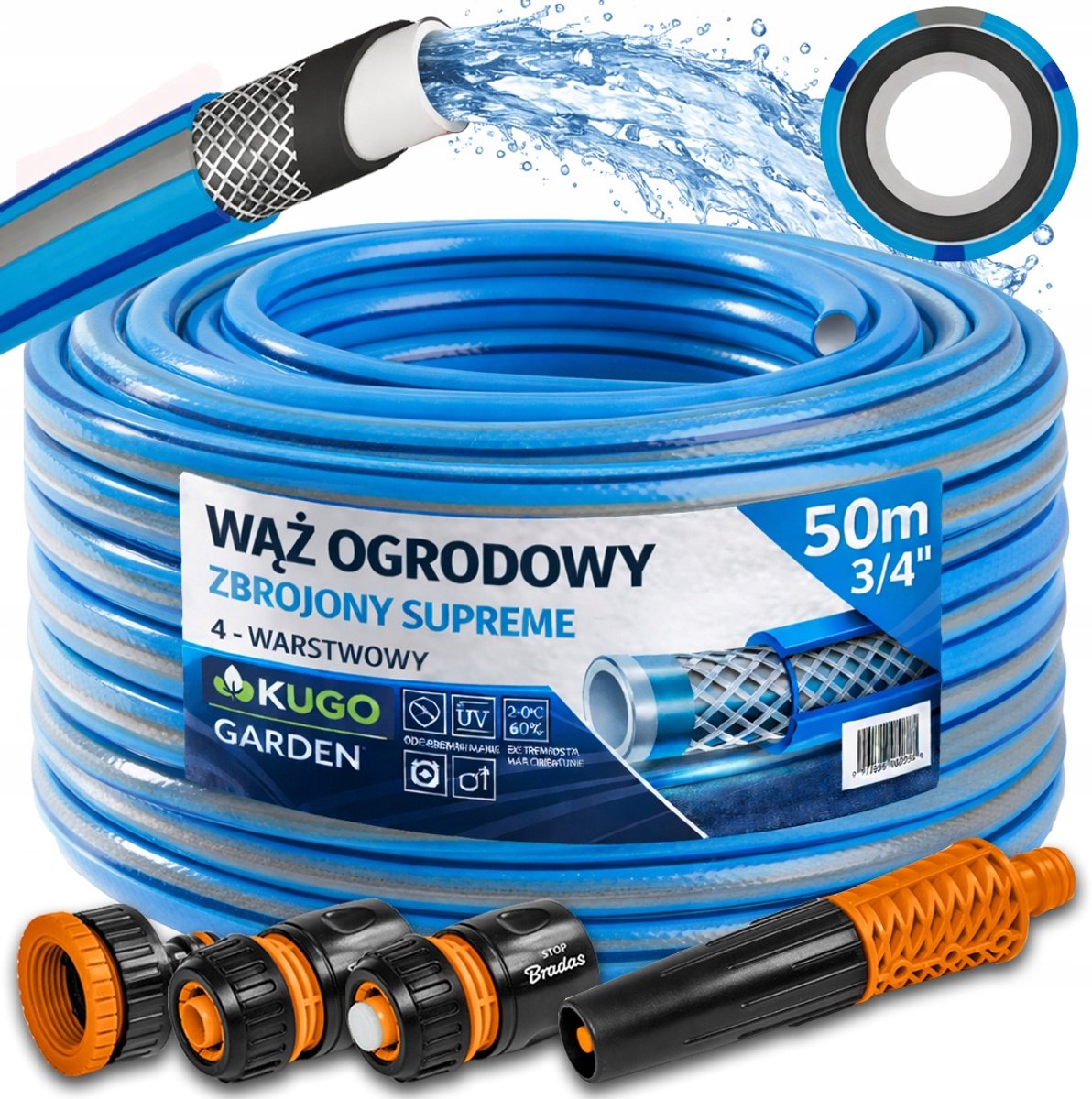Tuinslang 3/4" 50m 4-laags met Sprueier & Koppelingen Set