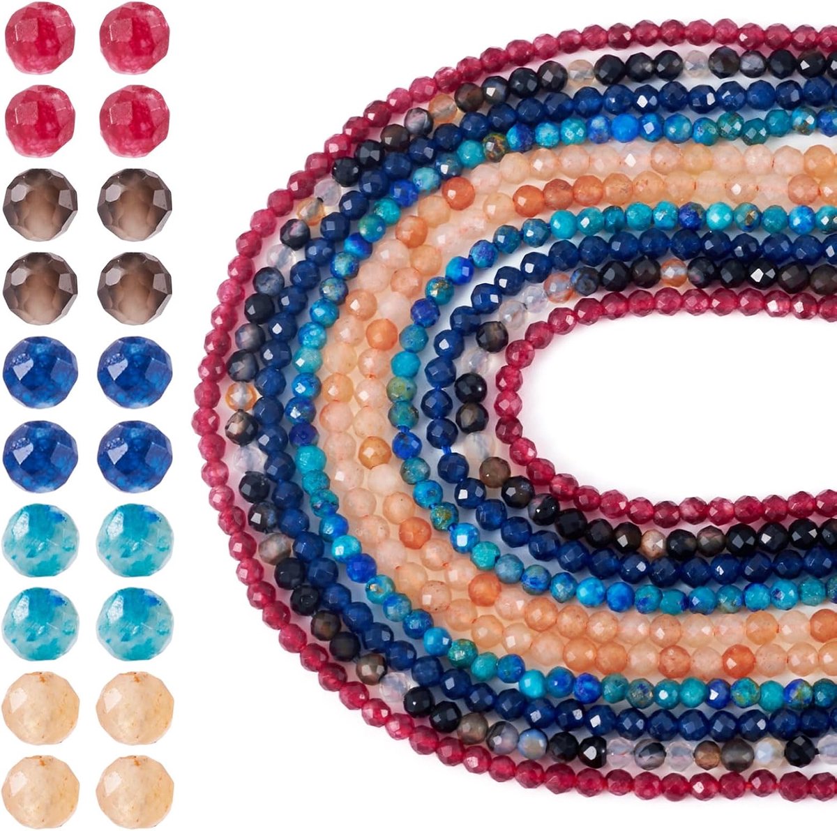 5 Strengen Natuurlijke Gemengde Edelsteen Kralen 2-2.5mm Facet Ronde Gem Losse Kristal Steen Kralen voor DIY Armband Ketting Oorbel Sieraden Maken