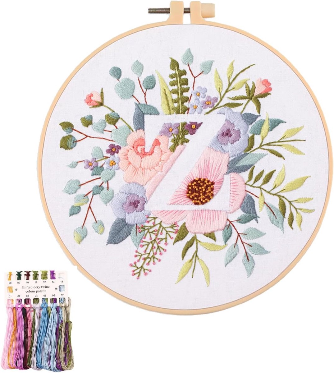 Artcici Borduurpakketten Plant Bloem Letter Z Patronen voor Beginners Volwassenen, Volledige Range Borduurwerk Starter Kits Kruissteek Handwerk Benodigdheden