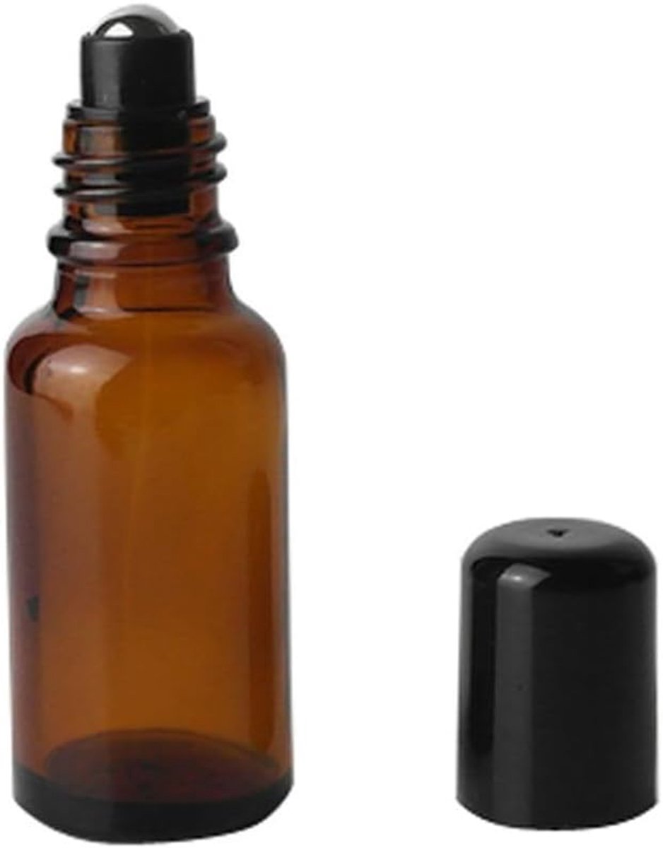 Rollerflessen met roestvrijstalen rollerballen en zwarte dop, etherische olie, parfum, lippen, cosmetica, gloss, balsem, flesje (20 ml)