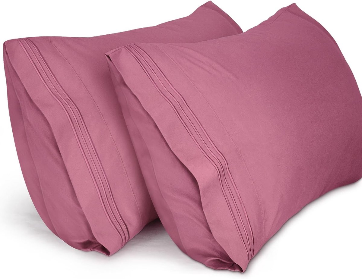 Kussenslopen (2 Stuks), 40 x 60 cm Geborduurd Zachte Kussenslopen van Geborsteld Microvezel, Machinewasbaar Kreukvrij Ademend, Mauve Roze