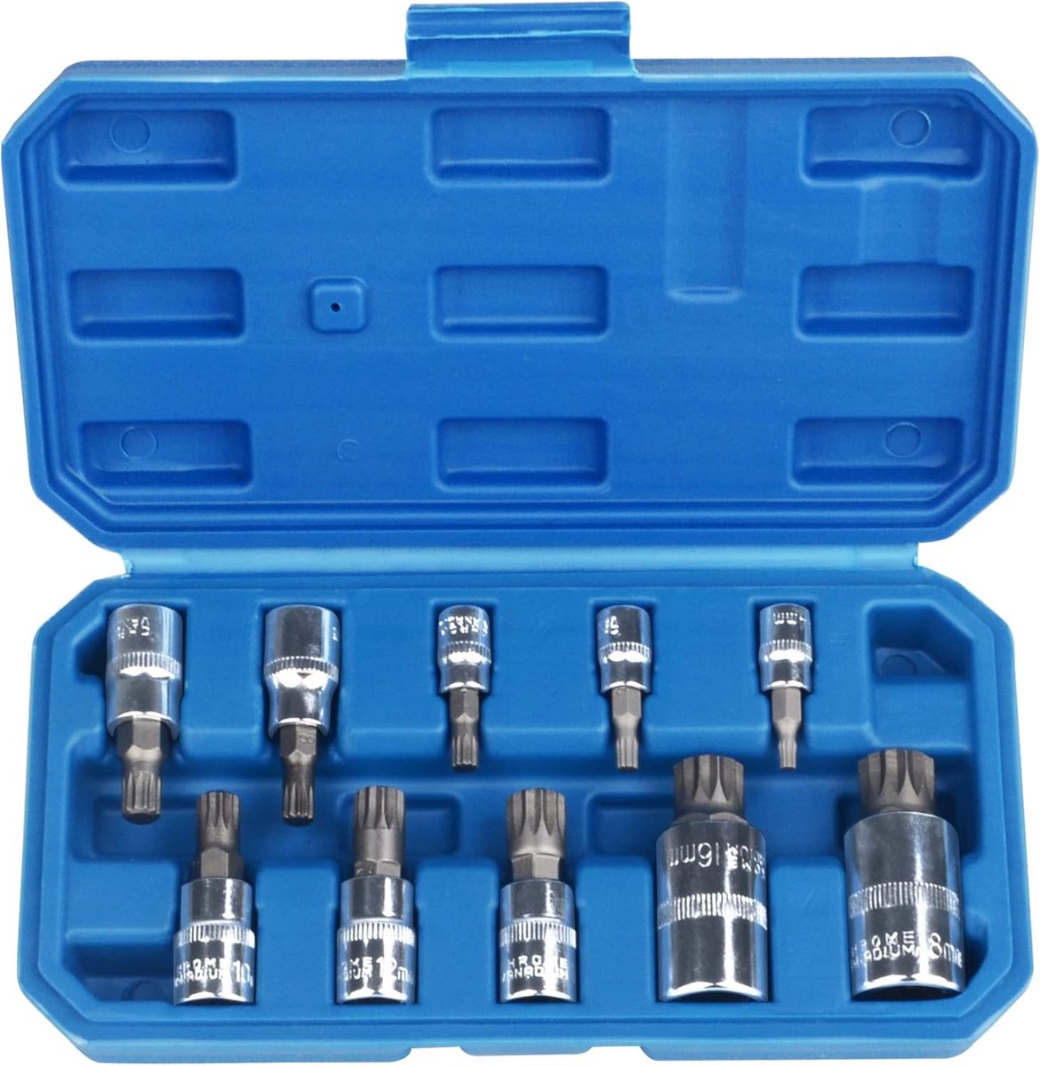 Spline Socket Bit Set 10st Vierkant Triple Zilver M4 - M18