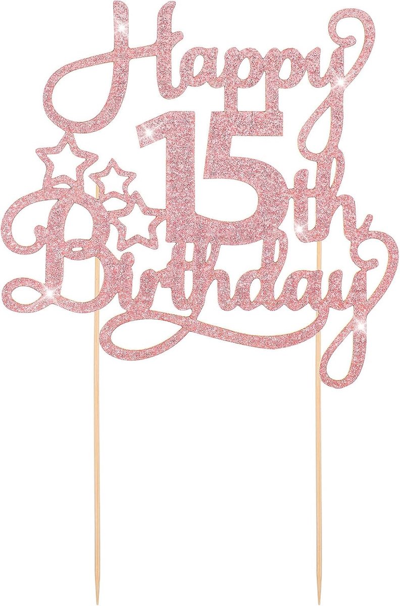 15e verjaardag taarttopper Vier 15 jaar met feestdecoraties 15 jaar oud verjaardagstaart keuze voor het vieren van 15e verjaardag jubileumfeest taartdecoraties benodigdheden (Rose Goud)