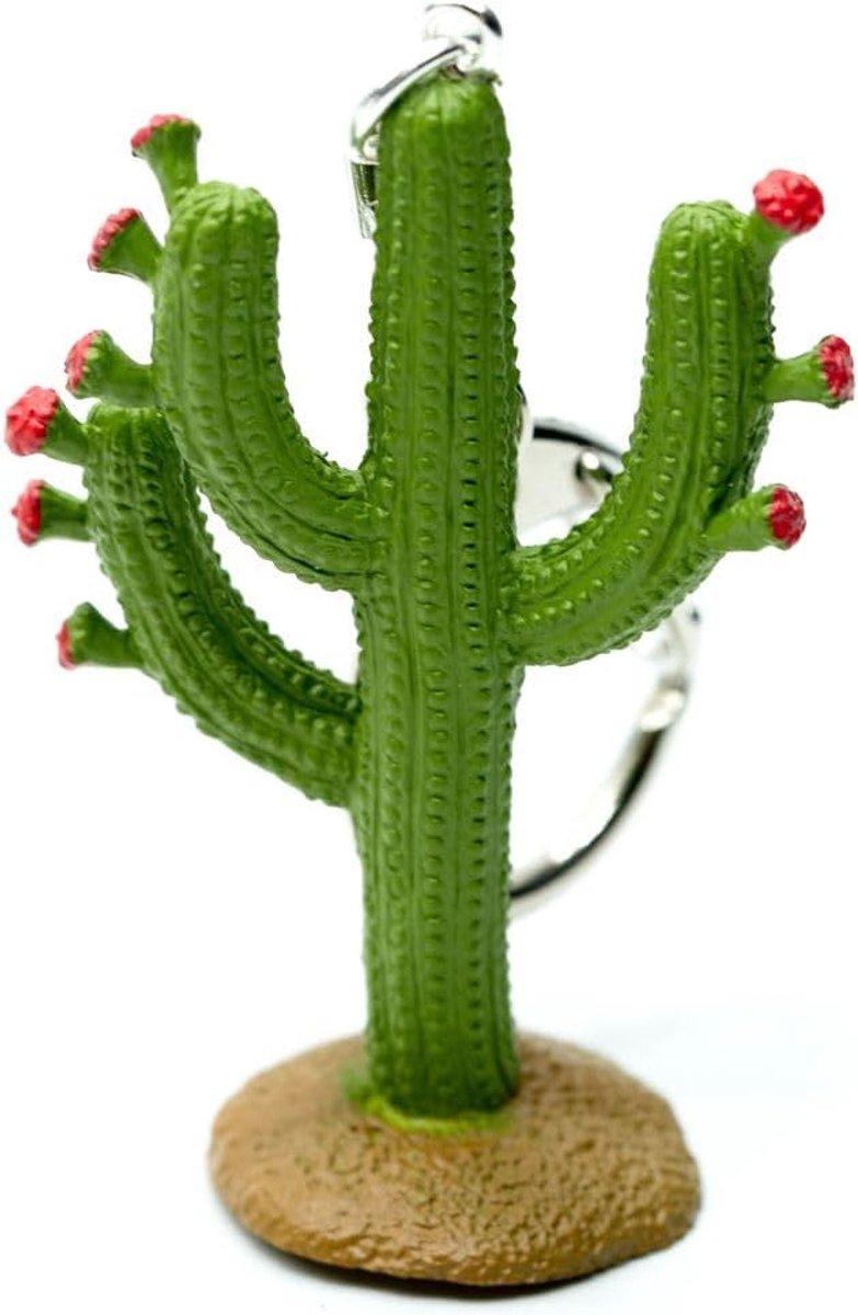 Cactus sleutelhanger plant cactussen groen en rode bloemen - handgemaakte modesieraden I hanger sleutelring sleutelring sleutelhanger, Meerkleurig, 55mm