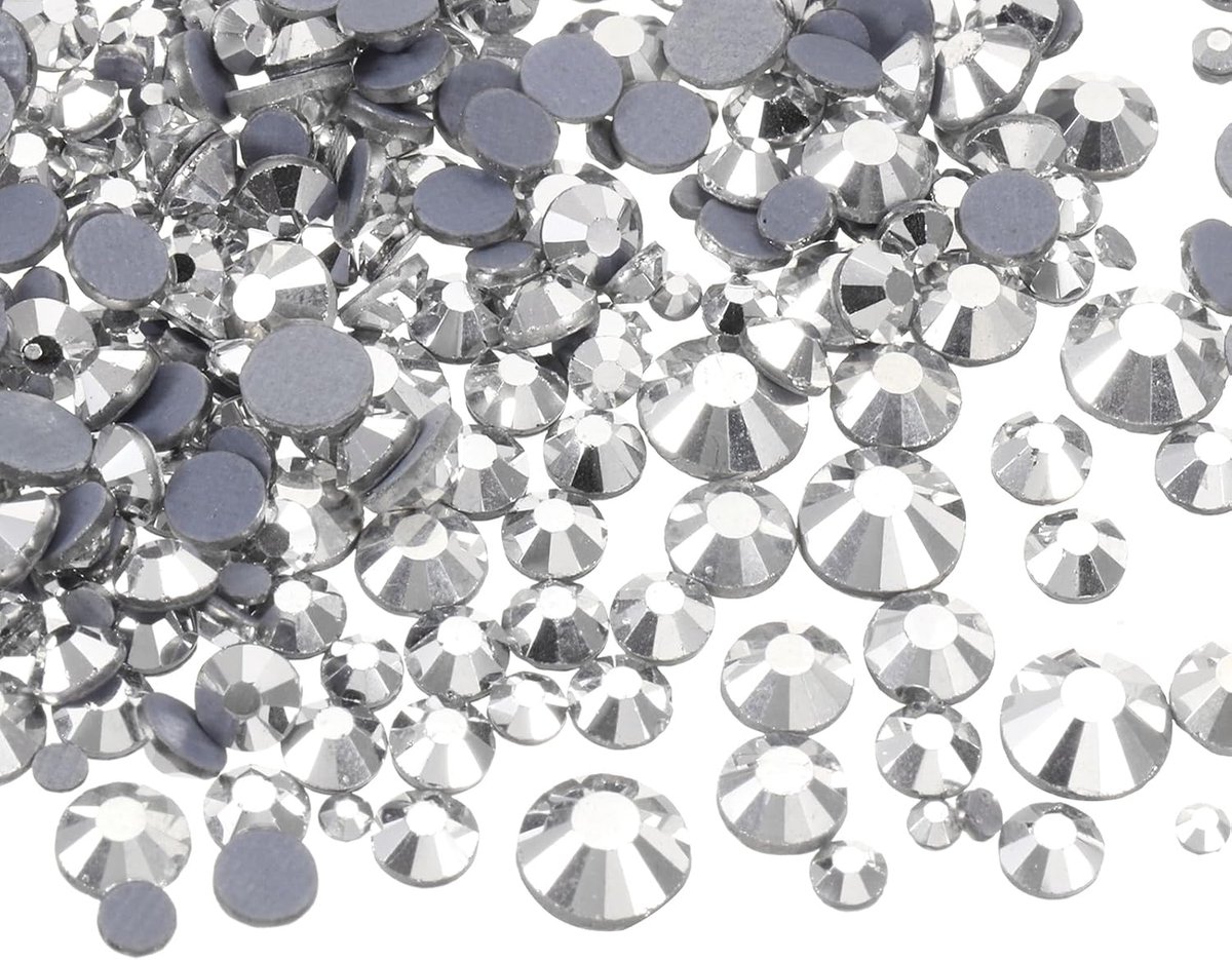Hotfix, 1036 stuks, platte kristalglazen steentjes met doorzichtige opbergzak, nageldesignset voor knutselen, kleding, doe-het-zelf, decoratie, 5 maten (SS6-SS30, set zilver)