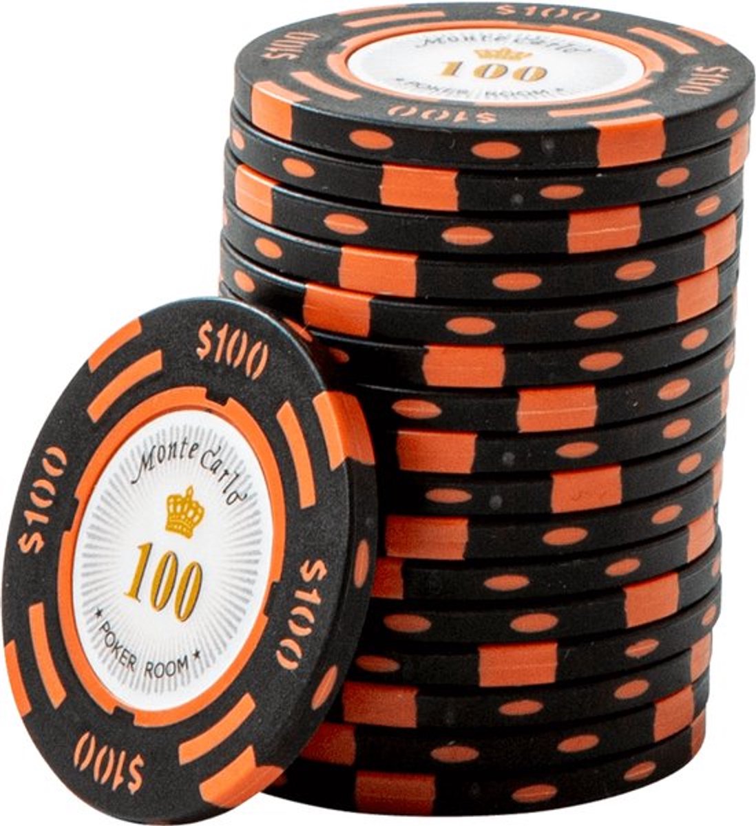Monte Carlo poker Chips 100 zwart (25 stuks) - pokerchips - pokerfiches - poker fiches - clay chips - pokerspel - pokerset - poker set