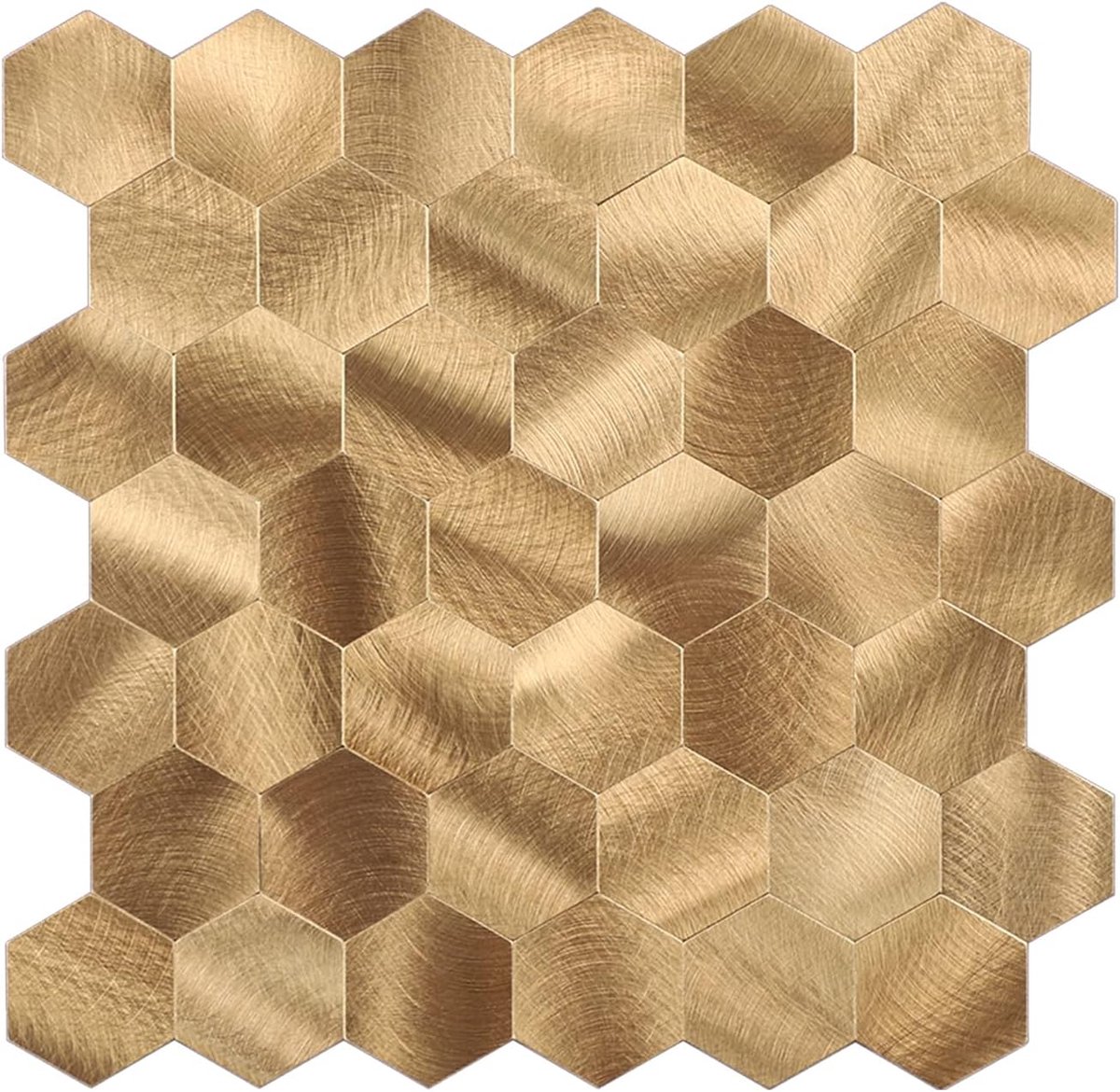 Wandtegels van metaal voor keuken en badkamer, om af te trekken en op te plakken, mozaïektegels, zeshoekige plaktegels (6 stuks, koper)