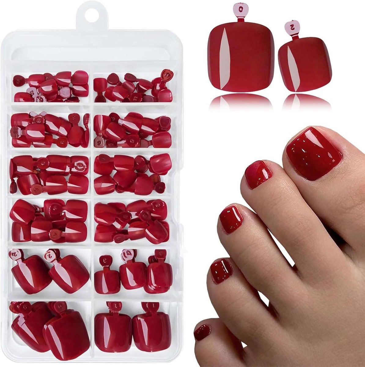 120 stuks rode teennagels, kunstteennagels met kleeflipjes, rode kunstteennagels om op te drukken en op te plakken
