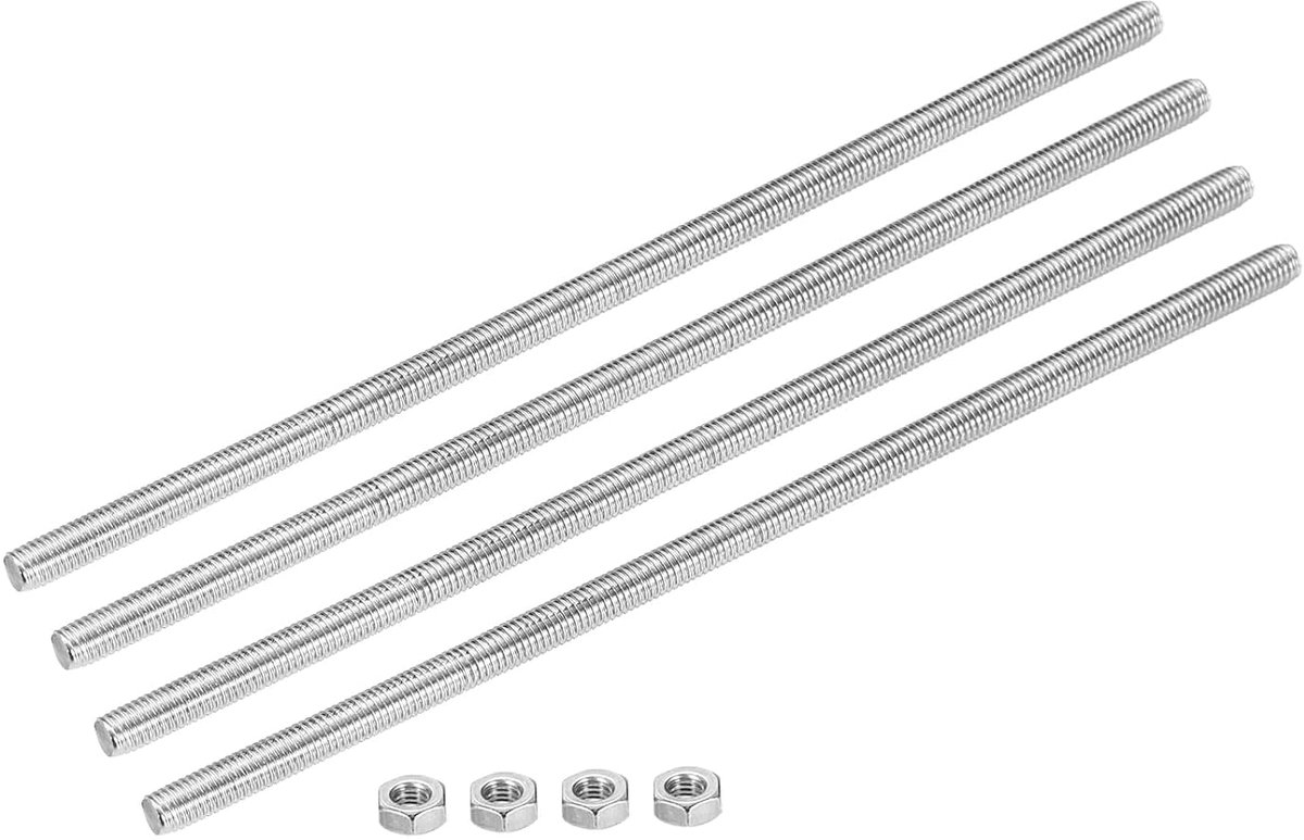 Volledige schroefdraadspindel M5 x 100 mm 0,8 mm schroefdraadspindels 304 roestvrij staal rechtse schroefdraad spindelstangen met schroeven 4-pack