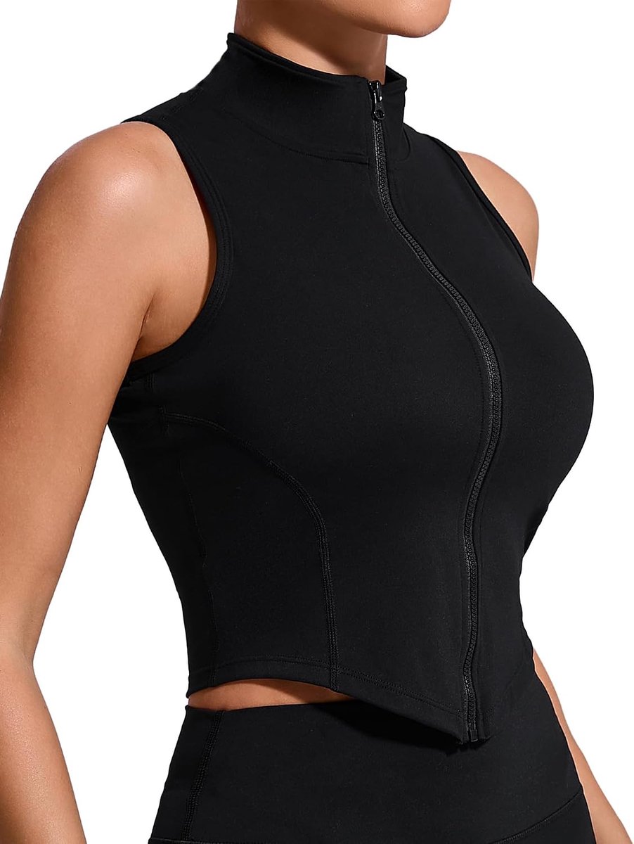 Sport Crop Top Dames Mouwloos Ritssluiting Tanktop Dunne Opstaande Kraag Slim Fit Sneldrogend voor Gym Fitness Workout S-L