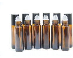Trillion etherische olie 10 ml bruin glas Roller flessen, Roller Ball glazen fles voor etherische olie, massage, Beauty Oil mix, Lab fles met RVS Roller Ball - 6 Stuks