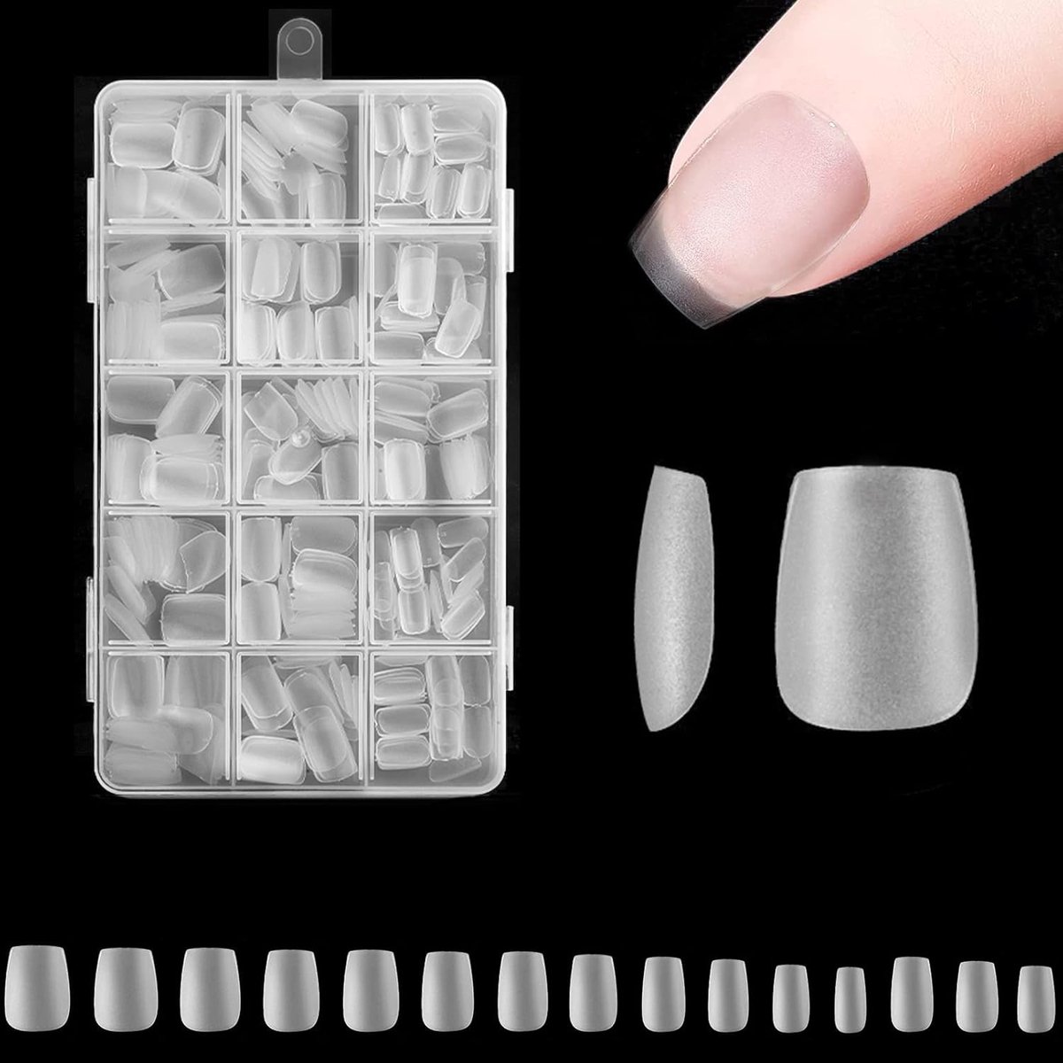 Korte nageltips voor doodskist - ZAHRVIA 360 stuks opgewaardeerde matte no-vijl, volledige dekkende gel nageltips, voorgevormde, heldere acryl kunstnagels voor doe-het-zelf opdruknagels, 15