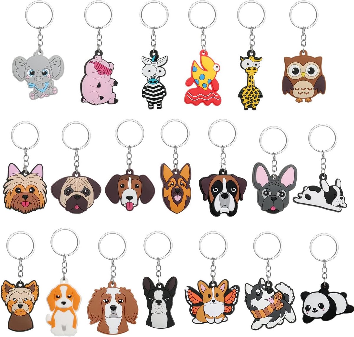 20 stuks dieren-sleutelhangers, cartoon dier sleutelhangers voor kinderen, feest, verjaardag, cadeau, zakhanger, sleutelhanger, cadeau, cadeautje