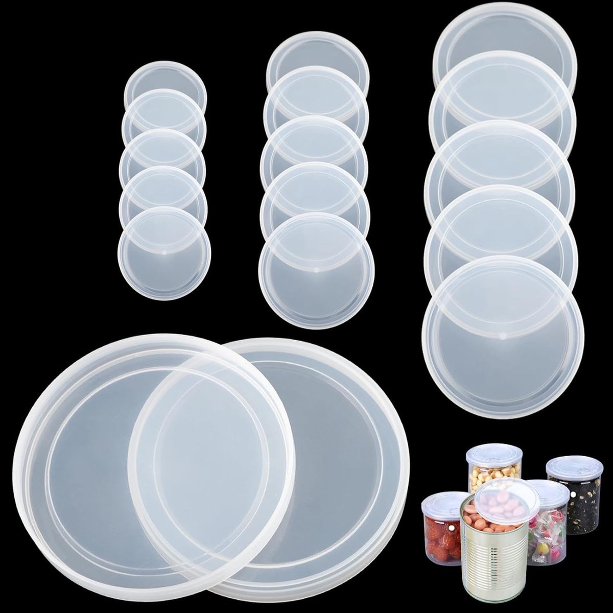 Deksels voor blikjes in 3 maten (100 mm, 83 mm, 74 mm), conservenblikjes, deksel van PE-kunststof, bliksluiting, herbruikbaar, blikdeksel, kattenvoer voor opslag