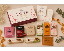 Luxe romantische cadeaubox – Belgische chocolade, koffie, thee & lekkernijen – Gepersonaliseerde wenskaart – Moodbox Gifts – Love Box Select